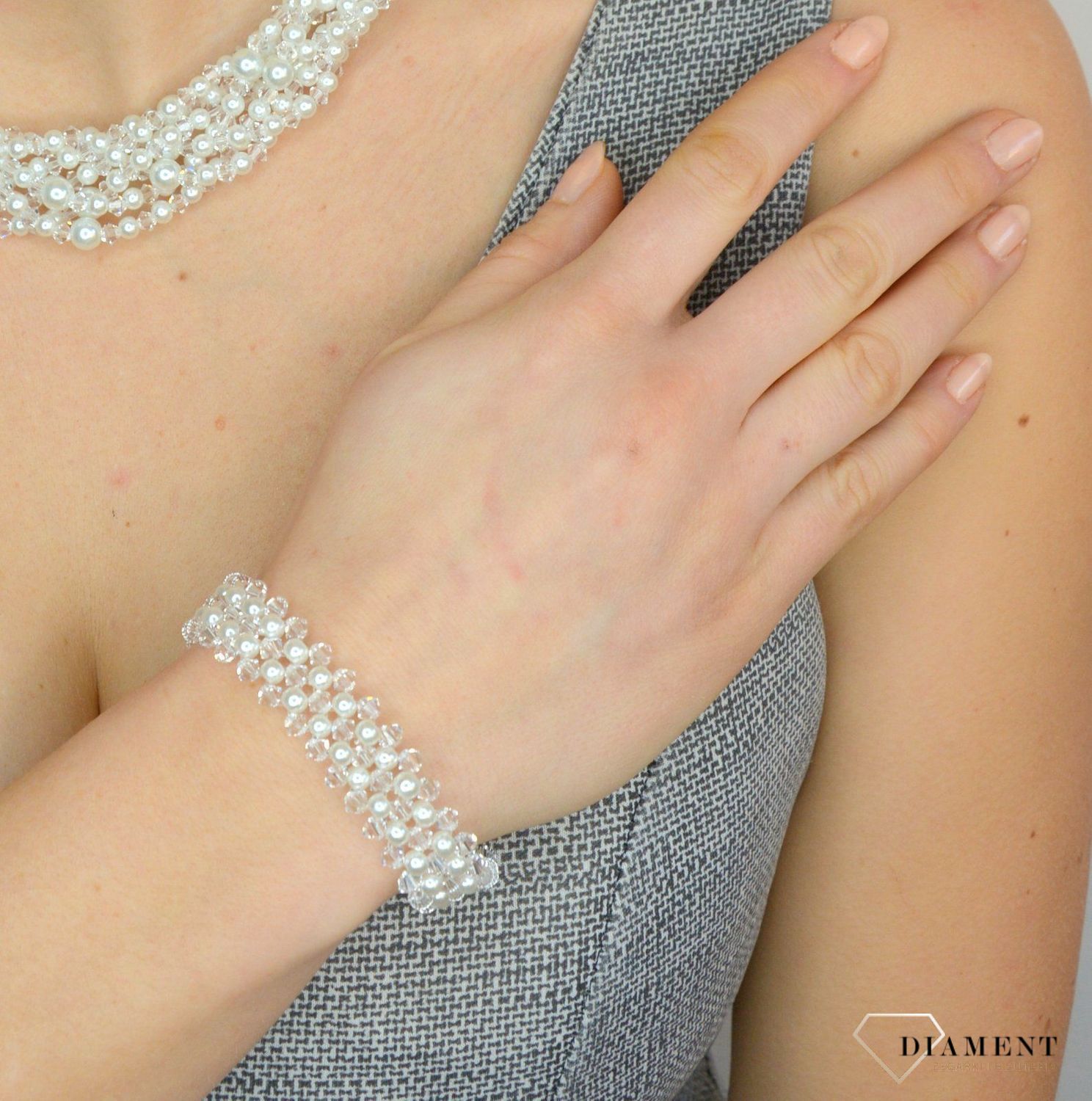 Bransoletka srebna Swarovski element z perłami. Bransoletka Srebrna Swarovski Jewellery✓Bransoletka srebrna w Sklepie z Biżuterią zegarki-diament.pl✓Piękna i Elegancka Bransoletka dla Kobiet✓1.jpg